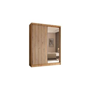 ALTDECOR ŠATNÍ SKŘÍŇ s posuvnými zrcadlovými dveřmi a hliníkovými lamelami – LAMELO – 160 cm Artisan+Artisan+bílá obraz