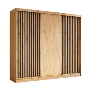 ALTDECOR ŠATNÍ SKŘÍŇ s dýhovanými posuvnými dveřmi a hliníkovými lamelami – LABELO – 240 cm Artisan+Artisan+černá obraz
