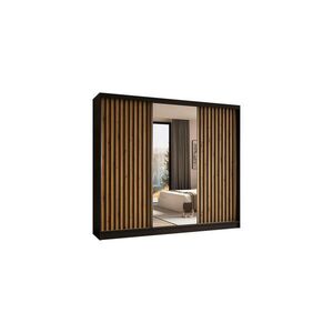 ALTDECOR ŠATNÍ SKŘÍŇ s zrcadlovými posuvnými dveřmi a hliníkovými lamelami – LAMELO – 240 cm černá+Artisan+černá obraz