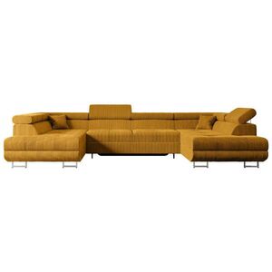 ALTDECOR SEDACÍ SOUPRAVA s funkcí lůžka a úložným prostorem GUSA-U 342 x 202 x 107 cm, hořčicově žlutá barva manšestru obraz