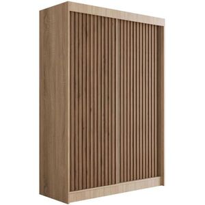 ALTDECOR ŠATNÍ SKŘÍŇ s lamelovými posuvnými dveřmi VILANv2 – 120 cm Sonoma dub + lamely z dubu wotan obraz