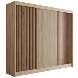 ALTDECOR ŠATNÍ SKŘÍŇ s lamelovými posuvnými dveřmi VILANv2 – 250 cm Sonoma dub + Sonoma dub + lamely z dubu wotan obraz