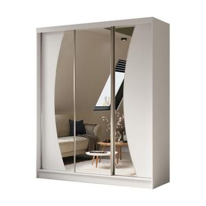 ALTDECOR ŠATNÍ SKŘÍŇ se zrcadlovými posuvnými dveřmi a hliníkovými lamelami, LED osvětlení – VOXI – 180 cm bílá obraz