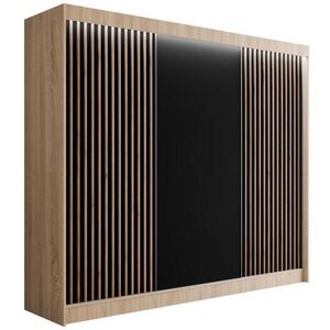 ALTDECOR ŠATNÍ SKŘÍŇ s LED osvětlením, lamelovými posuvnými dveřmi VILANv2 – 250 cm Sonoma dub + lamely z dubu wotan obraz