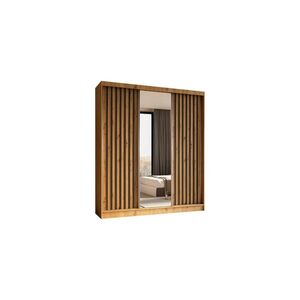 ALTDECOR ŠATNÍ SKŘÍŇ se zrcadlovými posuvnými dveřmi a hliníkovými lamelami, LED osvětlení – LAMELO – 180 cm Artisan+Artisan+černá obraz