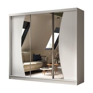 ALTDECOR ŠATNÍ SKŘÍŇ s zrcadlovými posuvnými dveřmi a hliníkovými lamelami, LED osvětlení – VOXI – 240 cm, bílá obraz