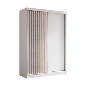 ALTDECOR ŠATNÍ SKŘÍŇ s dýhovanými posuvnými dveřmi a hliníkovými lamelami, LED osvětlení – LABELO – 150 cm bílá+bílá+Artisan obraz
