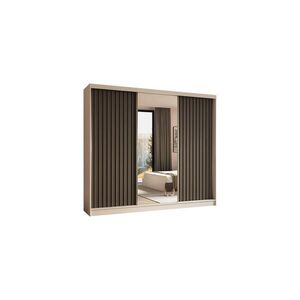 ALTDECOR ŠATNÍ SKŘÍŇ s zrcadlovými posuvnými dveřmi a hliníkovými lamelami – LAMELO – 240 cm bílá+šedá+šedá obraz