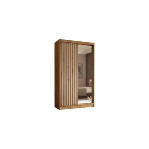 ALTDECOR ŠATNÍ SKŘÍŇ se zrcadlovými posuvnými dveřmi a hliníkovými lamelami, LED osvětlení – LAMELO – 120 cm Artisan+Artisan+bílá obraz