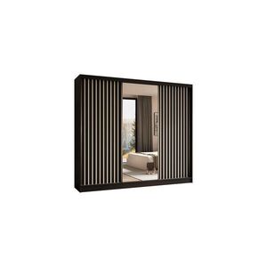 ALTDECOR ŠATNÍ SKŘÍŇ se zrcadlovými posuvnými dveřmi a hliníkovými lamelami, LED osvětlení – LAMELO – 240 cm černá+černá+bílá obraz
