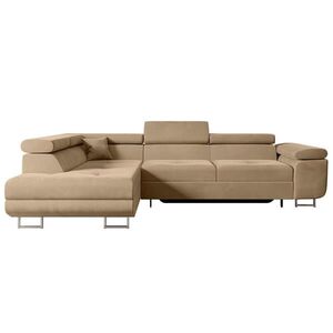 ALTDECOR ROHOVÁ SEDACÍ SOUPRAVA s funkcí lůžka a úložným prostorem GUSA-L 272x202x107 cm béžový velur obraz