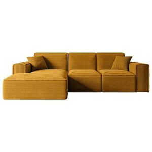ALTDECOR ROHOVÁ SEDAČKA s otomanem vlevo SERRA-L – 266 × 169 × 80 cm hořčicově žlutý manšestr obraz