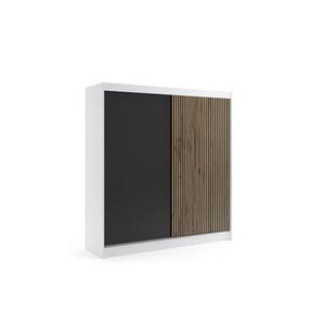 ALTDECOR ŠATNÍ SKŘÍŇ VILAN s lamelami/LED – 200 cm – bílá | dub wotan obraz