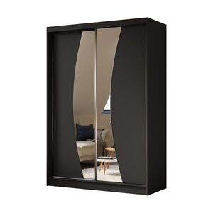 ALTDECOR ŠATNÍ SKŘÍŇ s zrcadlovými posuvnými dveřmi a hliníkovými lamelami, LED osvětlení – VOXI – 150 cm černá obraz