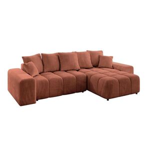 ALTDECOR ROHOVÁ SEDACÍ SOUPRAVA s otomanem vpravo ENIL-L 297x189x68 korálový velur obraz