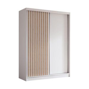 ALTDECOR ŠATNÍ SKŘÍŇ s dýhovanými posuvnými dveřmi a hliníkovými lamelami, LED osvětlení – LABELO – 160 cm bílá+bílá+Artisan obraz