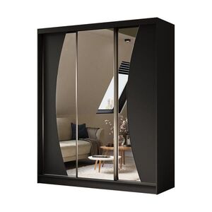 ALTDECOR ŠATNÍ SKŘÍŇ s zrcadlovými posuvnými dveřmi a hliníkovými lamelami, LED osvětlení – VOXI – 180 cm černá obraz