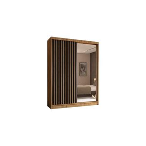 ALTDECOR ŠATNÍ SKŘÍŇ s zrcadlovými posuvnými dveřmi a hliníkovými lamelami – LAMELO – 160 cm Artisan+černá+Artisan obraz