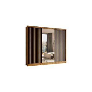 ALTDECOR ŠATNÍ SKŘÍŇ s zrcadlovými posuvnými dveřmi a hliníkovými lamelami, LED osvětlení – LAMELO – 240 cm Artisan+černá+Artisan obraz