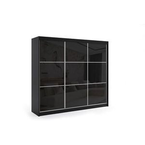ALTDECOR ŠATNÍ SKŘÍŇ s posuvnými dveřmi Lacobel a hliníkovými lamelami, LED osvětlení – VIVONA – 240 cm, černá obraz
