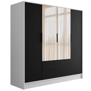 ALTDECOR ŠATNÍ SKŘÍŇ s zrcadlem a křídlovými dveřmi KOLIN 200x200 cm bílá / černá obraz