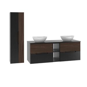 Petits-meubles KOUPELNOVÝ NÁBYTEK 140.6cm Sylla 2er-Set Černá a dřevo obraz