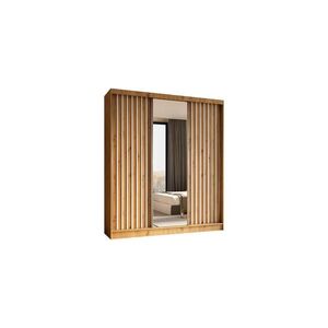 ALTDECOR ŠATNÍ SKŘÍŇ se zrcadlovými posuvnými dveřmi a hliníkovými lamelami, LED osvětlení – LAMELO – 180 cm Artisan+Artisan+bílá obraz