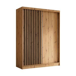 ALTDECOR ŠATNÍ SKŘÍŇ s dýhovanými posuvnými dveřmi a hliníkovými lamelami – LABELO – 160 cm Artisan+Artisan+černá obraz