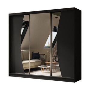 ALTDECOR ŠATNÍ SKŘÍŇ se zrcadlovými posuvnými dveřmi a hliníkovými lamelami, LED osvětlení – VOXI – 240 cm, černá obraz