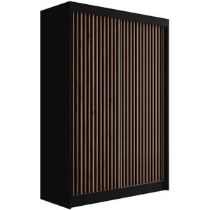ALTDECOR ŠATNÍ SKŘÍŇ s lamelovými posuvnými dveřmi VILANv2 – 120 cm černá + lamely dub wotan obraz