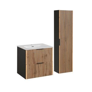 Petits-meubles KOUPELNOVÝ NÁBYTEK 60.2cm Gaia 2er-Set Dubové dřevo a černá barva obraz