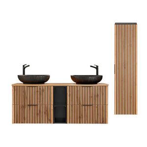 Petits-meubles KOUPELNOVÝ NÁBYTEK 140.6cm Gaia 2er-Set Dubové dřevo a černá barva obraz