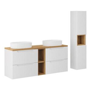 Petits-meubles KOUPELNOVÝ NÁBYTEK 140.4cm Riva 2er-Set Bílá a dřevo obraz