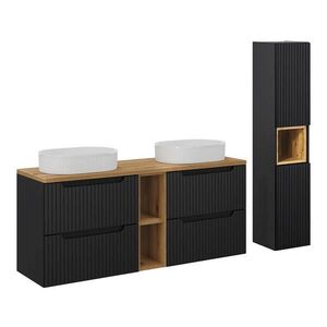 Petits-meubles KOUPELNOVÝ NÁBYTEK 140.4cm Riva 2er-Set Černá a dřevěná obraz