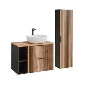 Petits-meubles KOUPELNOVÝ NÁBYTEK 80.6cm Gaia 2er-Set Dubové dřevo a černá barva obraz
