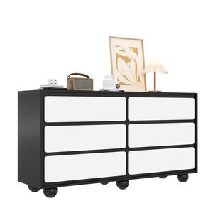STILVORA KOMODA v bílé a černé barvě se 6 zásuvkami do obýváku a předsíně, 140×38×74, 5 cm obraz