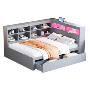 FLIEKS POSTEL 140x200cm Masiv Dřevo USB LED Zásuvky Šedá obraz