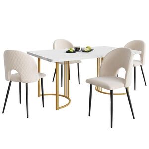FLIEKS JÍDELNÍ SET MDF 4 Židle Bílý Béžový 140x80cm obraz