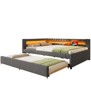 FLIEKS DENNÍ POSTEL 140x200cm Len LED Rozkládací USB Šedá obraz