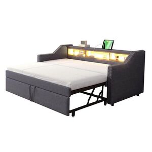 FLIEKS ČALOUNĚNÁ POSTEL, 90/180×190 cm, LED, USB, šedá obraz