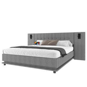 FLIEKS ČALOUNĚNÁ POSTEL 180x200cm Len LED USB Čelo Šedá obraz