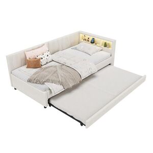 FLIEKS DENNÍ POSTEL 90x200cm Len USB-C LED Rozkládací Béžová obraz