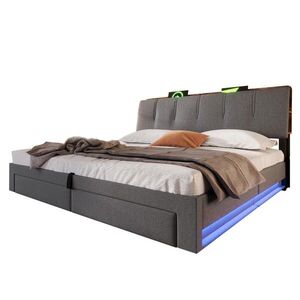 FLIEKS ČALOUNĚNÁ POSTEL 180x200cm Úložná LED USB-C Len Šedá obraz