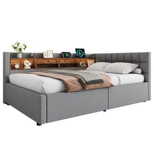 FLIEKS DENNÍ POSTEL 140x200cm Pohovka Úložná LED USB Šedá obraz