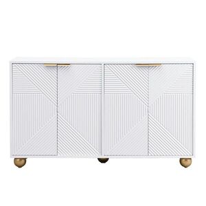 Urban Meuble SIDEBOARD Bílý a Zlatý 120 Cm S Geometrickou Rytinou a Kulovitými Nožičkami obraz