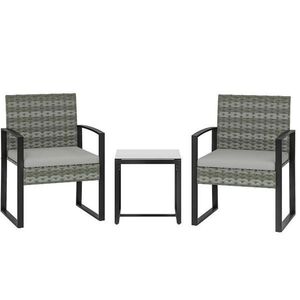 OKWISH BALKONOVÝ set 55/58/76 cm světle šedý z oceli s umělým ratanem a odnímatelnými polštáři obraz