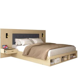 OKWISH MANŽELSKÁ postel 160/200 cm světle dubová z MDF s úložným prostorem USB a Type-C obraz
