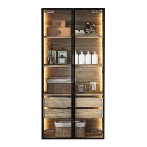 STILVORA KOUPELNOVÁ SKŘÍŇKA přírodní s LED lištou a zásuvkami do koupelny, 74×36×155 cm obraz