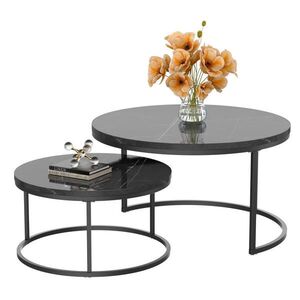 OKWISH KULATÁ sada dvou konferenčních stolků černá s pevným železným rámem a deskou MDF 80/80/45 + 60/60/33, 5 cm obraz