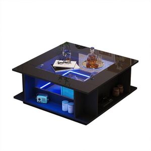 STILVORA KONFERENČNÍ stůl černý se skleněnou deskou a LED osvětlením do obývacího pokoje, 70×70×30 cm obraz